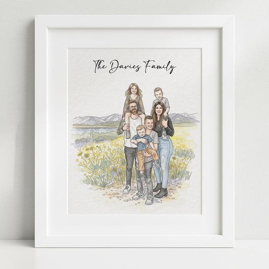Custom Hand-Drawn Family Portrait, Watercolor Style, Father's Day Gift