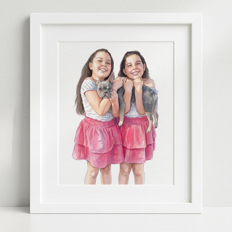Custom Hand-Drawn Watercolor Portrait, Gift for Her, Couple Proposal Drawing, Boyfriend Gift, Pet Portraits