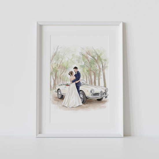 Custom Watercolor Couple Portrait from Photo, Hand Made Wedding Portrait, Personalised Anniversary Gift for Husband, Wife Engagement