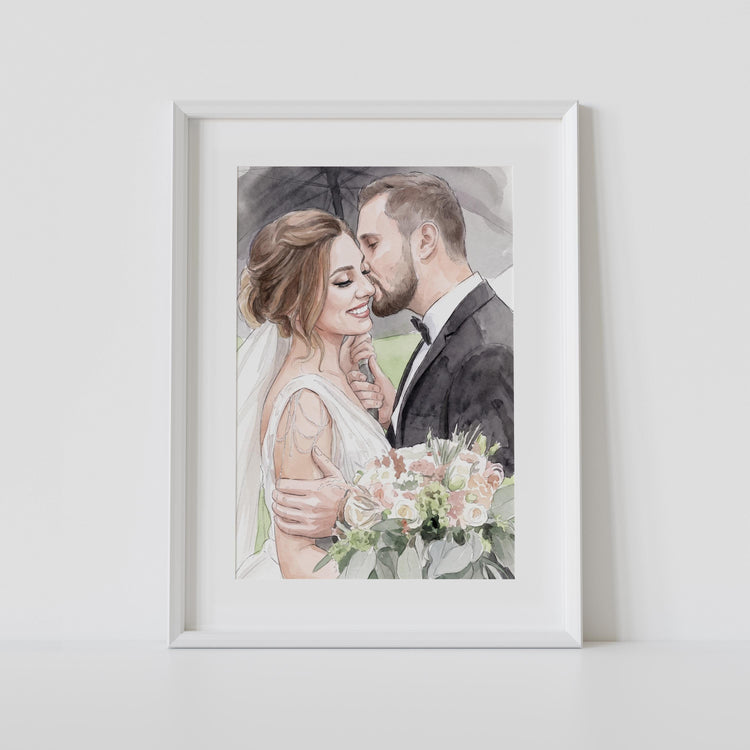 Custom Watercolor Couple Portrait from Photo, Hand Made Wedding Portrait, Personalised Anniversary Gift for Husband, Wife Engagement