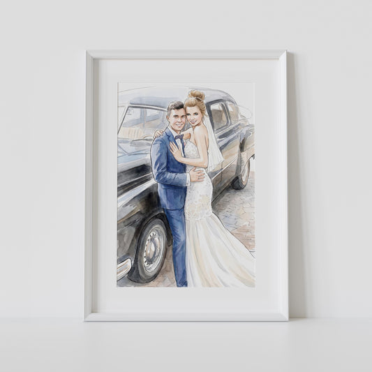 Custom Watercolor Couple Portrait from Photo, Hand Made Wedding Portrait, Personalised Anniversary Gift for Husband, Wife Engagement