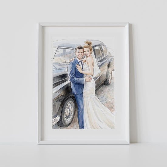 Custom Watercolor Couple Portrait from Photo, Hand Made Wedding Portrait, Personalised Anniversary Gift for Husband, Wife Engagement