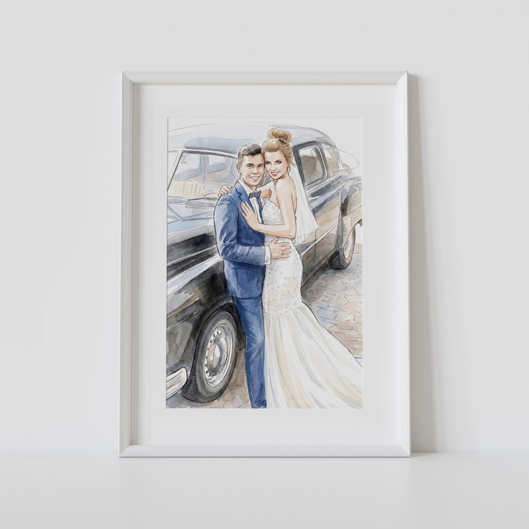 Custom Watercolor Couple Portrait from Photo, Hand Made Wedding Portrait, Personalised Anniversary Gift for Husband, Wife Engagement