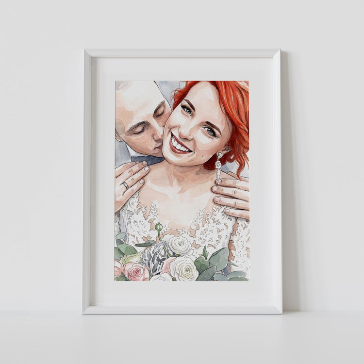 Custom Watercolor Couple Portrait from Photo, Hand Made Wedding Portrait, Personalised Anniversary Gift for Husband, Wife Engagement
