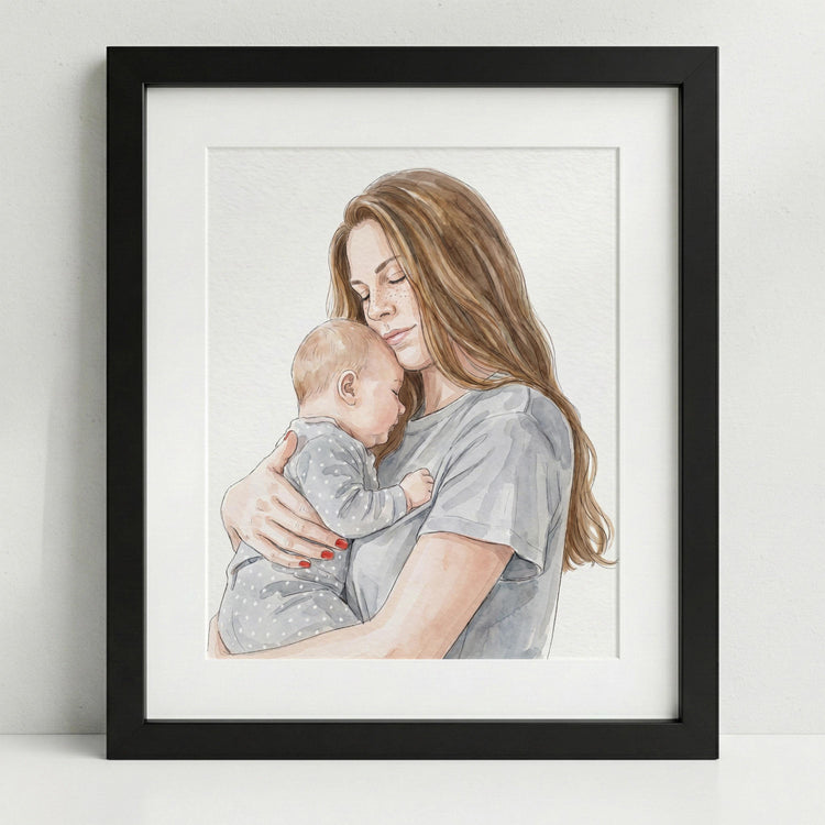 Personalised Watercolour Painting Style Art Print: Family Portrait Custom Framed Photo