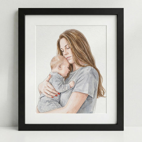 Personalised Watercolour Painting Style Art Print: Family Portrait Custom Framed Photo