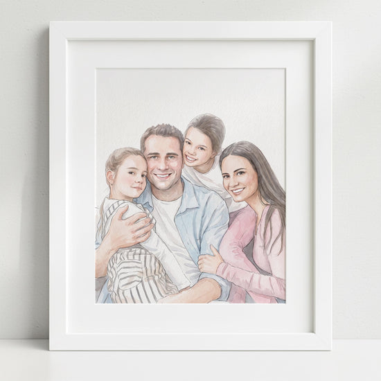 Personalised Watercolour Painting Style Art Print: Family Portrait Custom Framed Photo