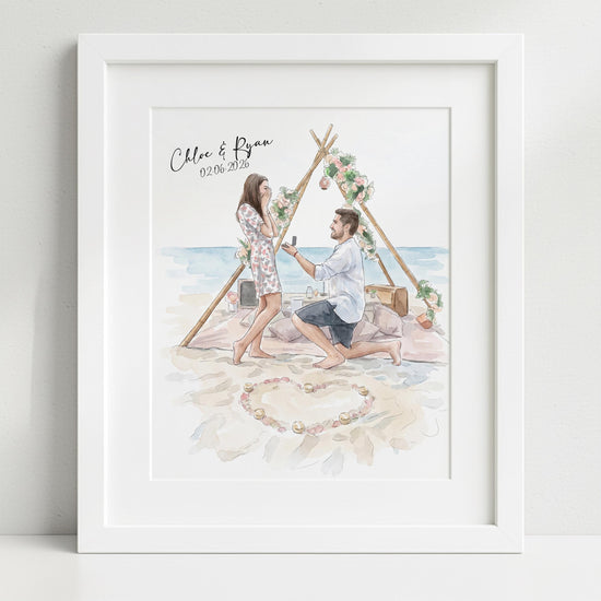 Custom Hand-Drawn Watercolor Portrait, Gift for Her, Couple Proposal Drawing, Boyfriend Gift, Pet Portraits