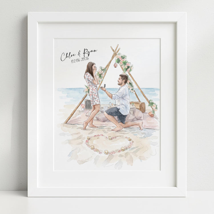 Custom Hand-Drawn Watercolor Portrait, Gift for Her, Couple Proposal Drawing, Boyfriend Gift, Pet Portraits