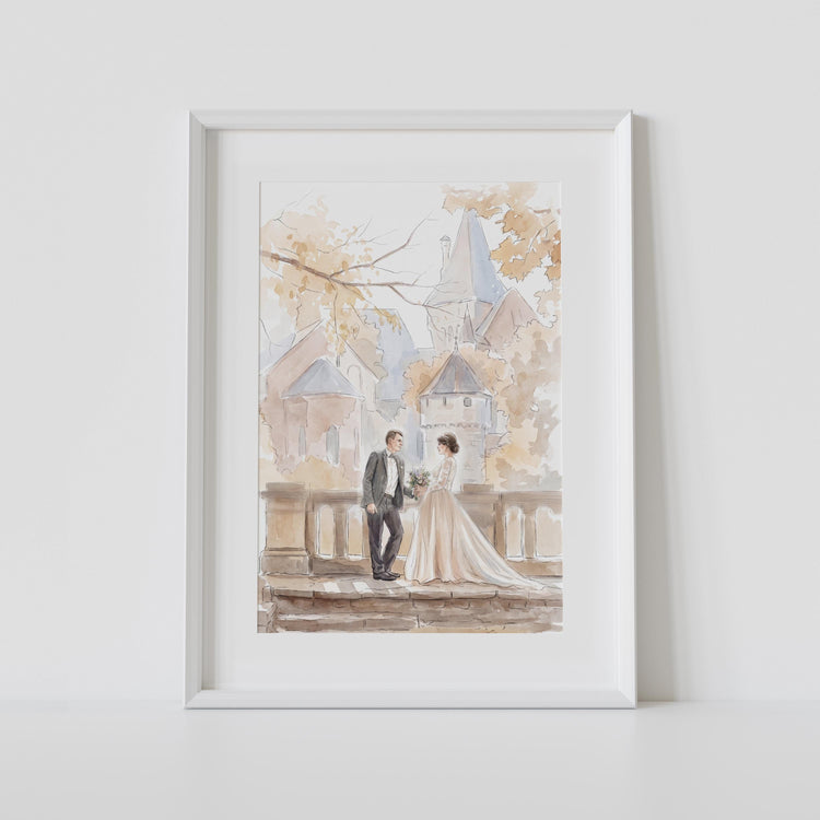 Custom Watercolor Couple Portrait from Photo, Hand Made Wedding Portrait, Personalised Anniversary Gift for Husband, Wife Engagement