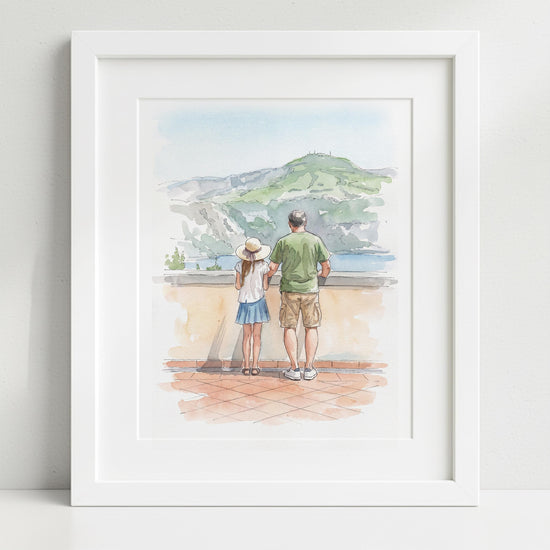 Personalised Watercolour Painting Style Art Print: Family Portrait Custom Framed Photo