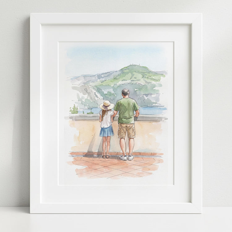 Personalised Watercolour Painting Style Art Print: Family Portrait Custom Framed Photo