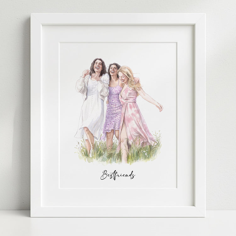 Best Friend Gift, Custom Portrait, Painting from Photo, Friends Prints, Birthday Gift for Her, Unique Gift for Him, Hand Drawn Illustration