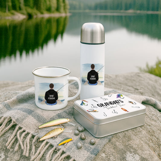 Fishing Flask, Tackle box and Mug Set, Fisherman Dad, The Fisherman