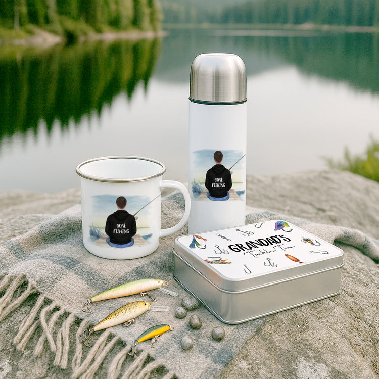 Fishing Flask, Tackle box and Mug Set, Fisherman Dad, The Fisherman
