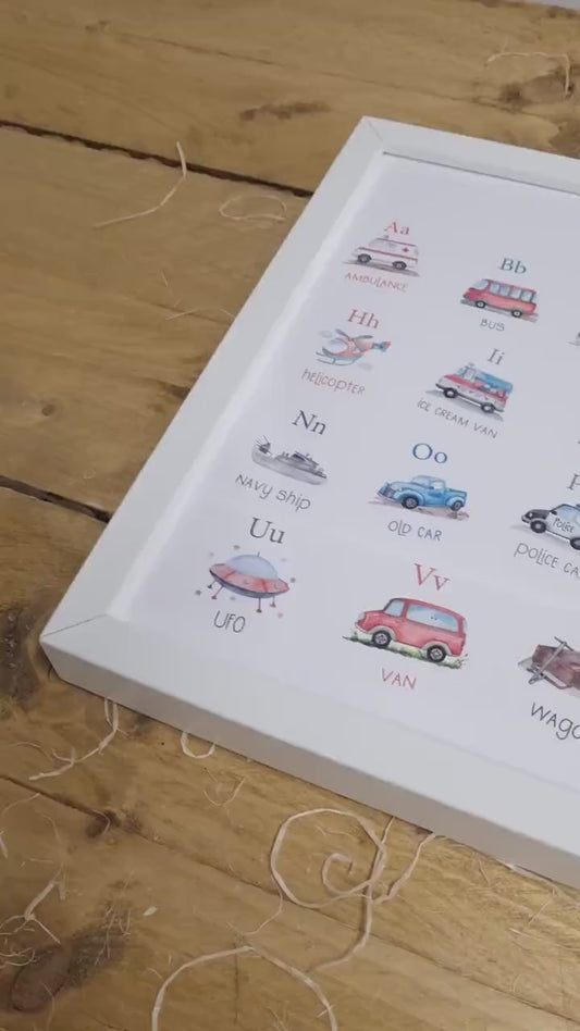 Kids Vehicle Alphabet Print – Personalised Nursery Wall Art